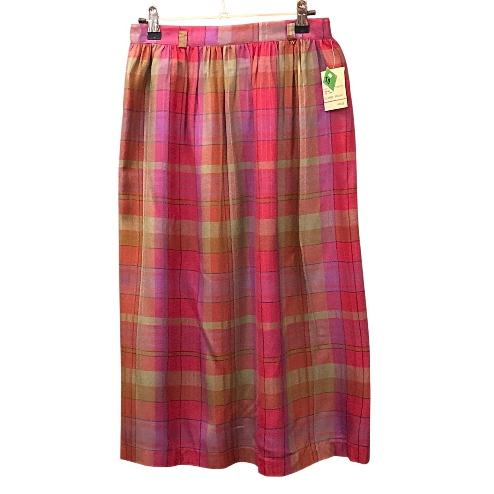 Vintage 80,s 90,s Liz Baker Plaid Midi Skirt Dark Academia Twee Grandmacore